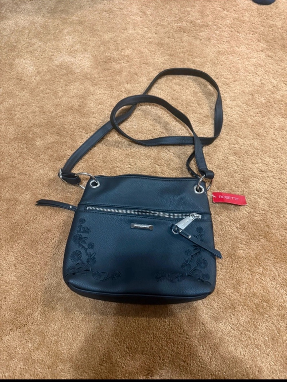 Rosetti Black Floral-Embossed Crossbody Bag